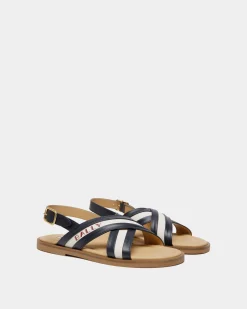 Summer Capsule Sandal In Navy Blue And Natural Leather And Canvas