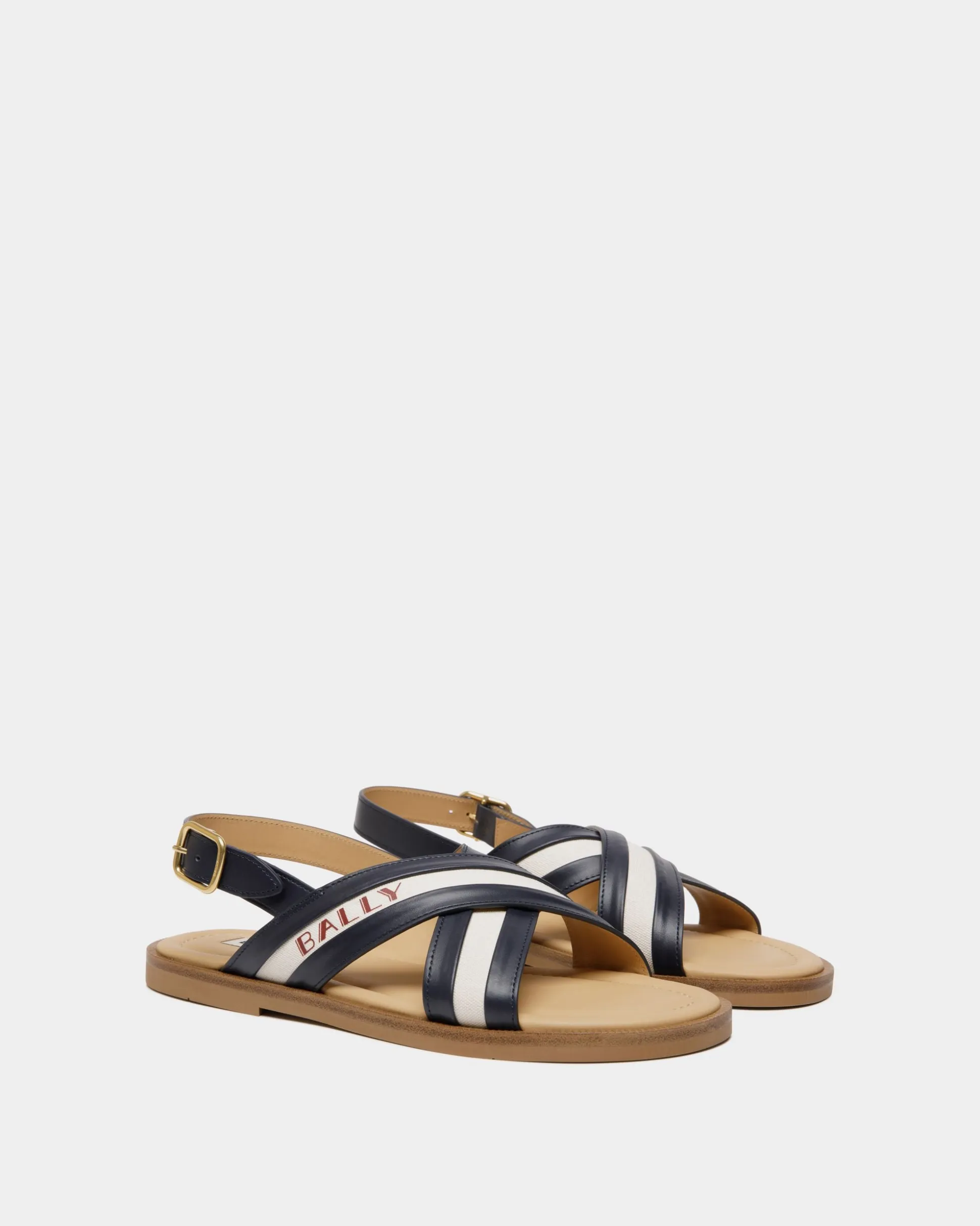 Summer Capsule Sandal In Navy Blue And Natural Leather And Canvas
