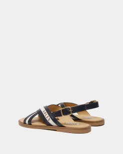 Summer Capsule Sandal In Navy Blue And Natural Leather And Canvas