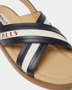 Summer Capsule Sandal In Navy Blue And Natural Leather And Canvas
