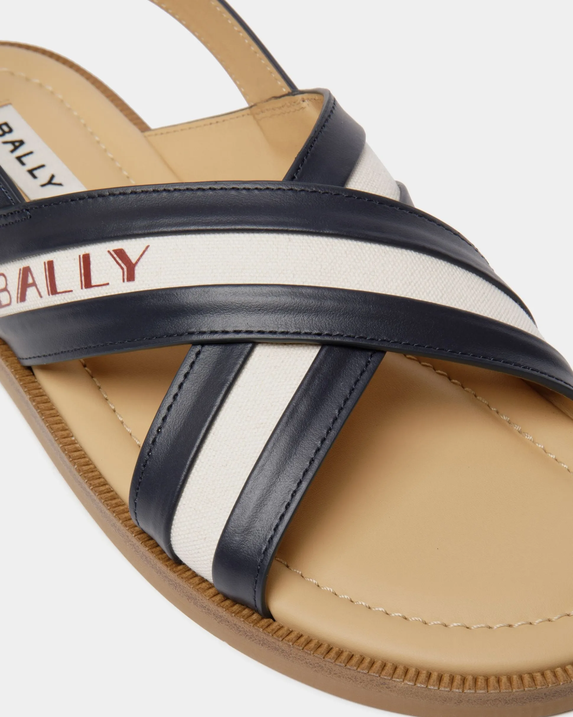 Summer Capsule Sandal In Navy Blue And Natural Leather And Canvas