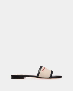Summer Capsule Slide In Natural And Navy Blue Canvas And Leather
