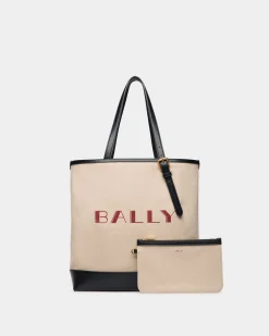 Summer Capsule Tote Bag In Natural And Navy Blue Canvas And Leather