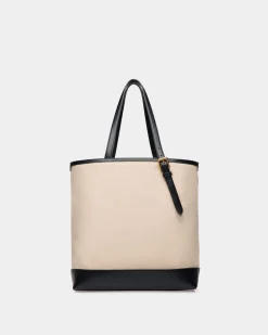 Summer Capsule Tote Bag In Natural And Navy Blue Canvas And Leather