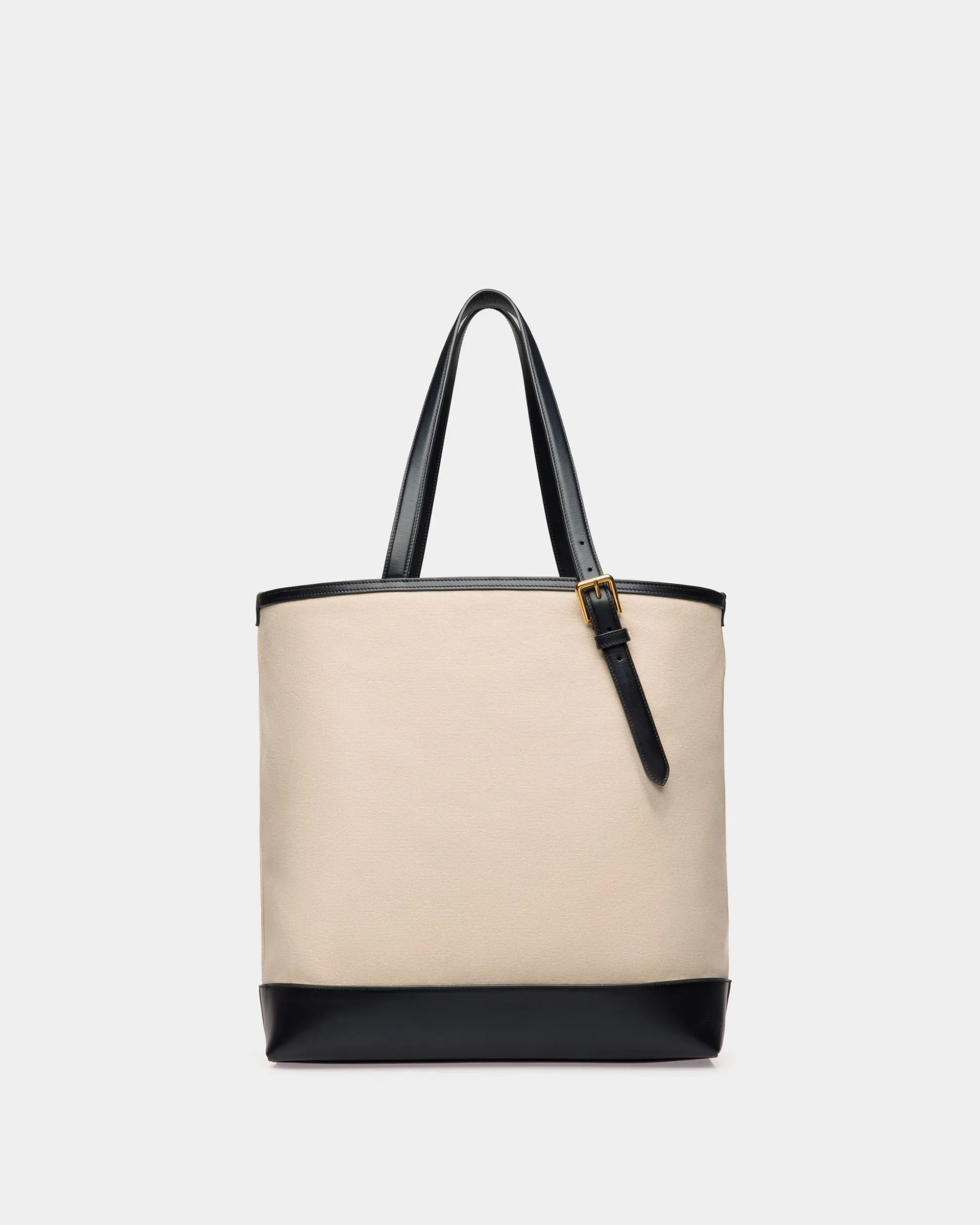 Summer Capsule Tote Bag In Natural And Navy Blue Canvas And Leather