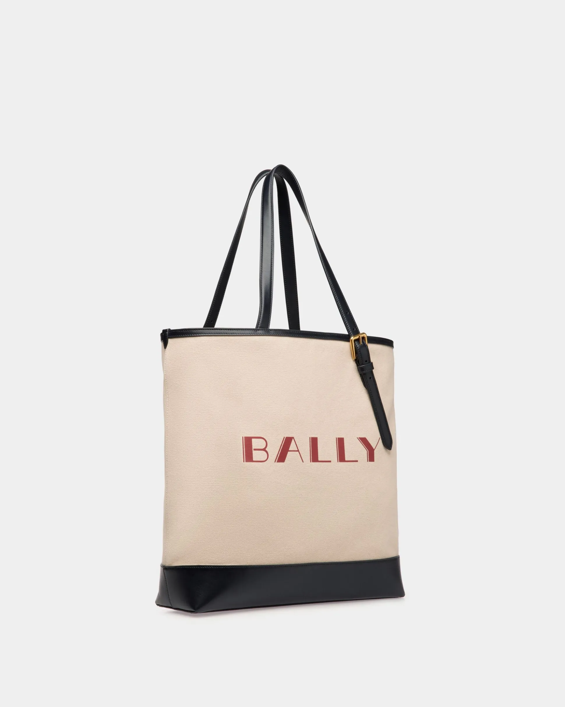 Summer Capsule Tote Bag In Natural And Navy Blue Canvas And Leather