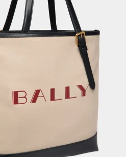 Summer Capsule Tote Bag In Natural And Navy Blue Canvas And Leather