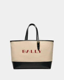 Summer Capsule Tote In Natural And Navy Blue Canvas And Leather