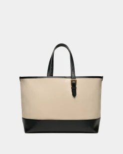 Summer Capsule Tote In Natural And Navy Blue Canvas And Leather