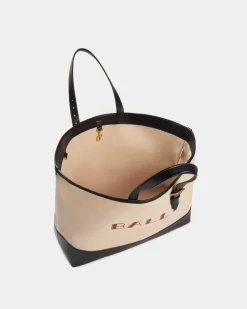 Summer Capsule Tote In Natural And Navy Blue Canvas And Leather