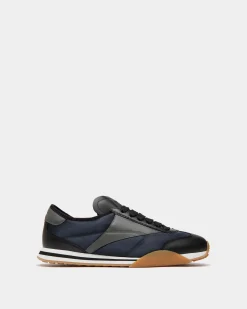 Sussex Sneaker In Black And Navy Blue Leather And Fabric