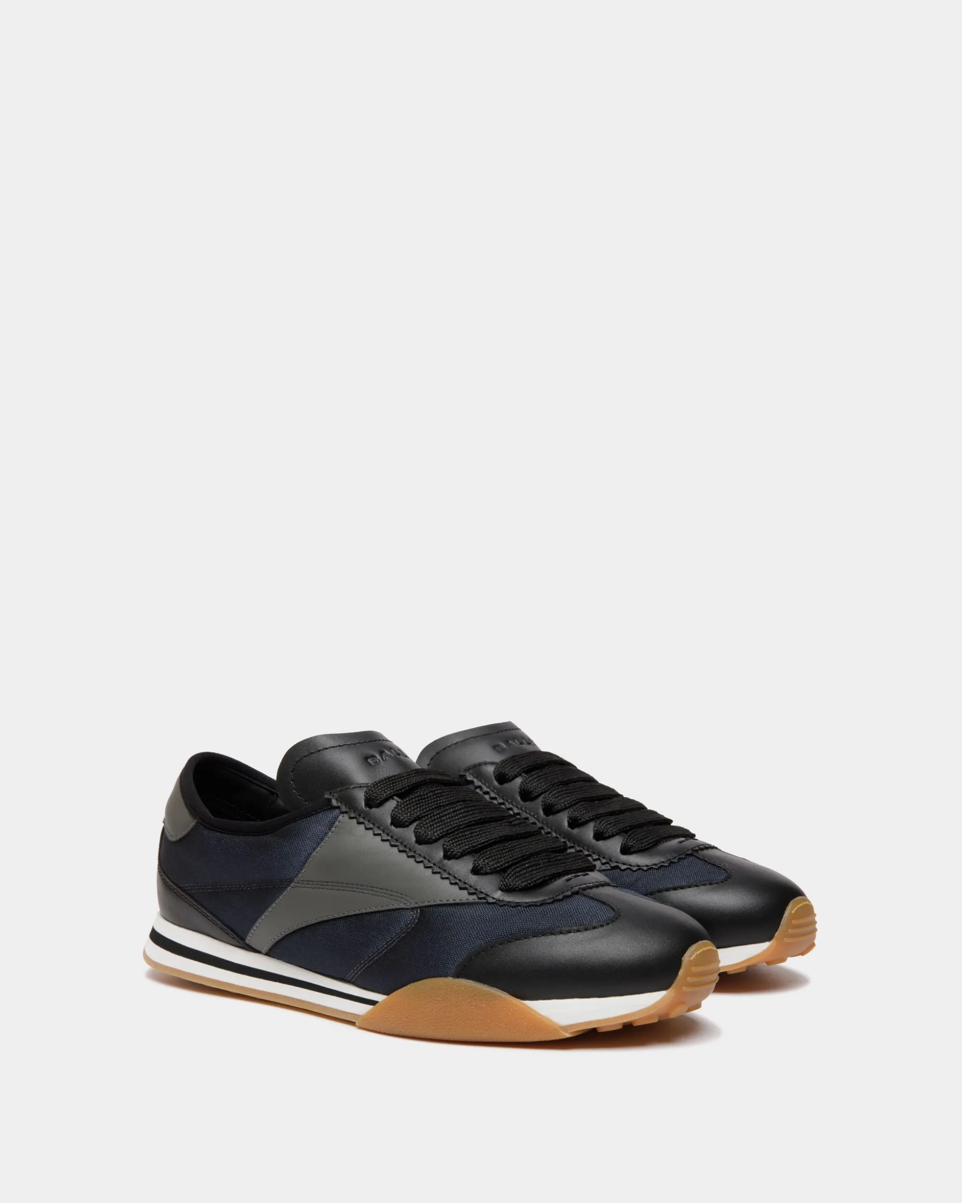 Sussex Sneaker In Black And Navy Blue Leather And Fabric