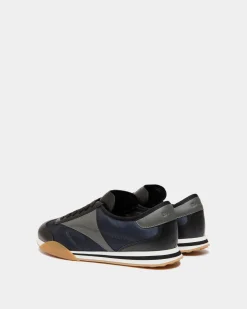 Sussex Sneaker In Black And Navy Blue Leather And Fabric