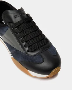 Sussex Sneaker In Black And Navy Blue Leather And Fabric