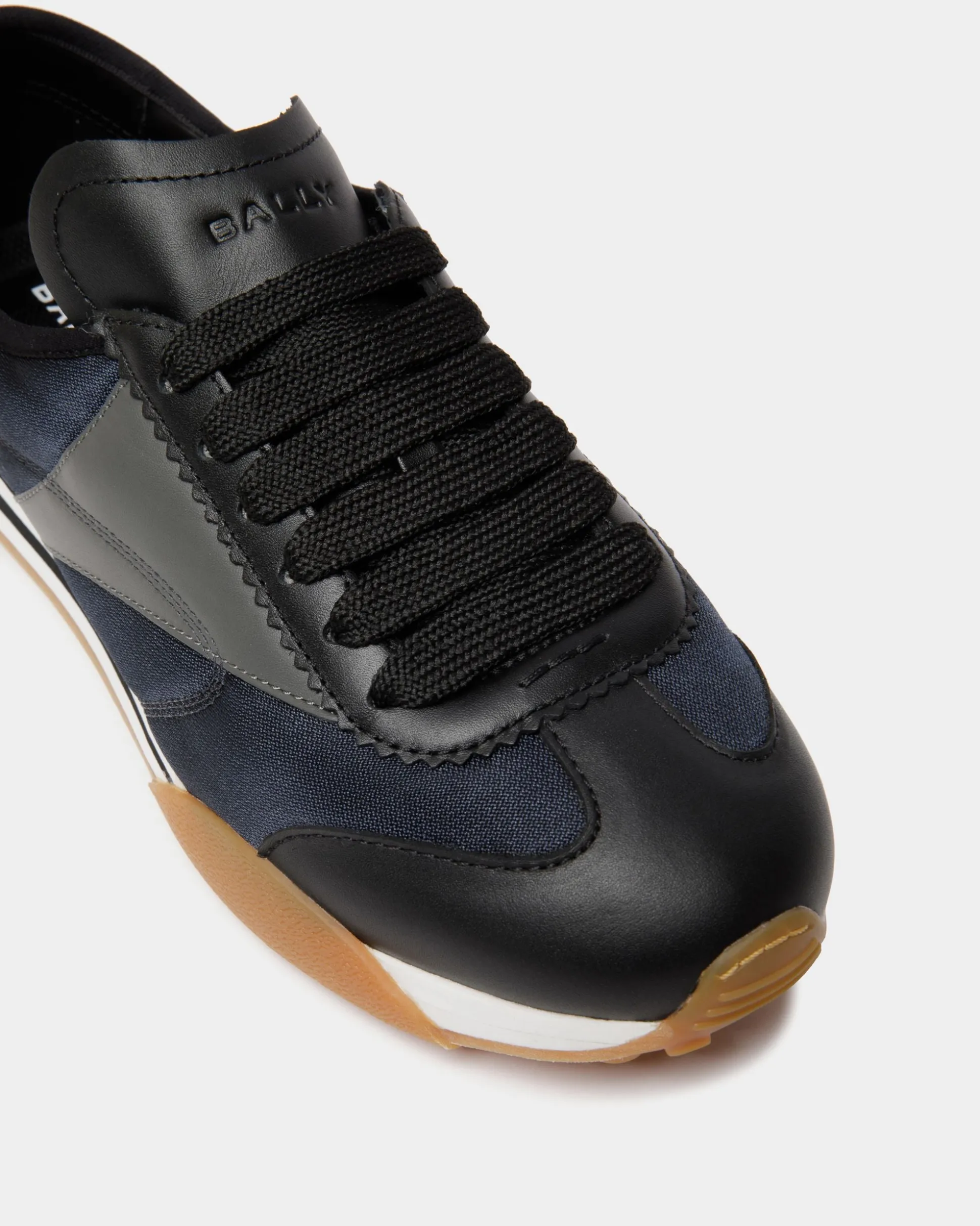 Sussex Sneaker In Black And Navy Blue Leather And Fabric