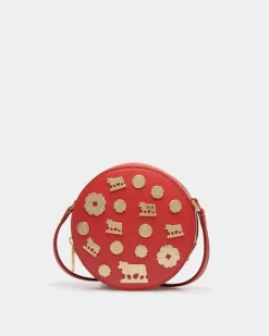 Swissness Round Minibag With Studs In Candy Red Leather