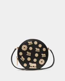 Swissness Round Minibag With Studs In Black Leather
