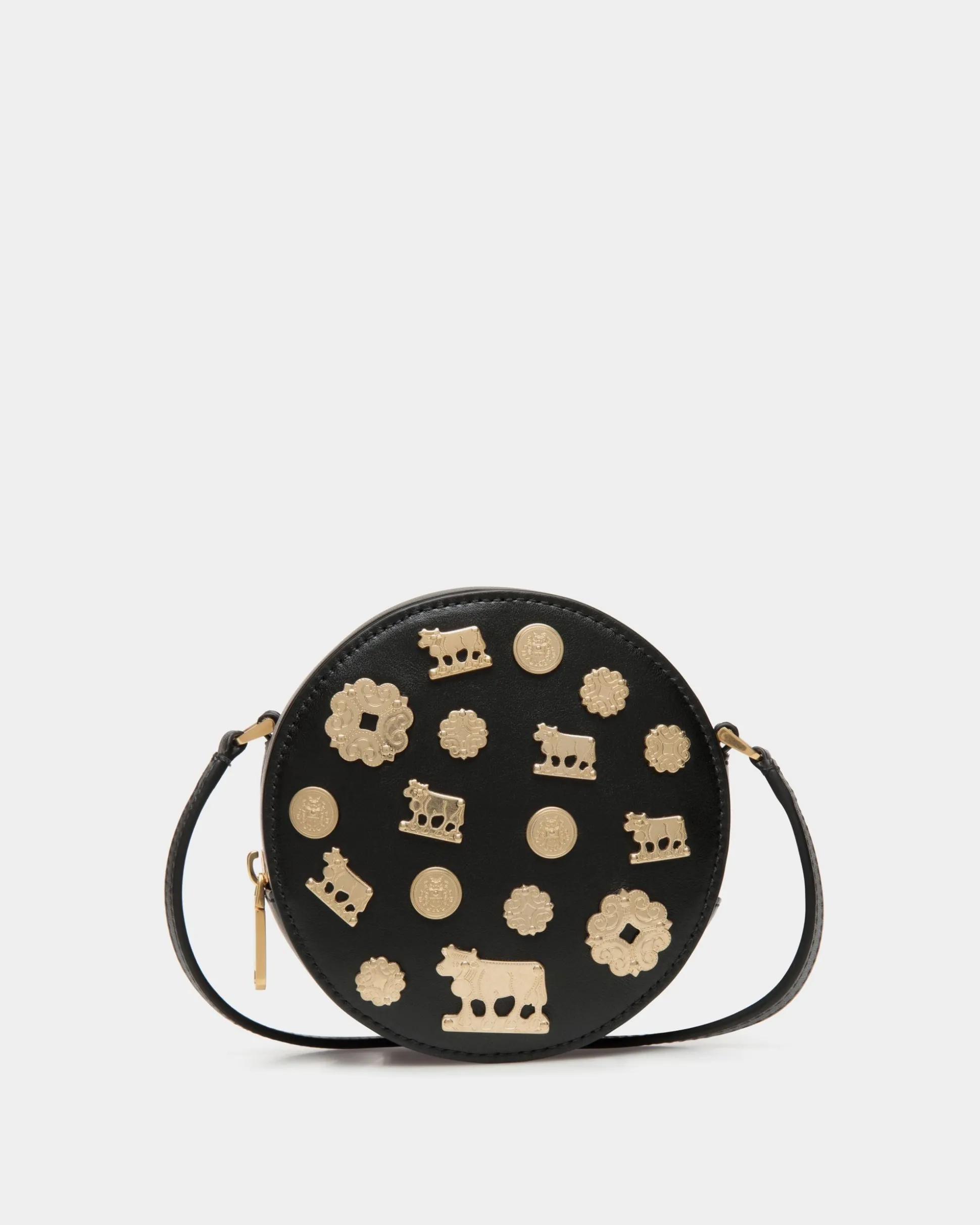 Swissness Round Minibag With Studs In Black Leather