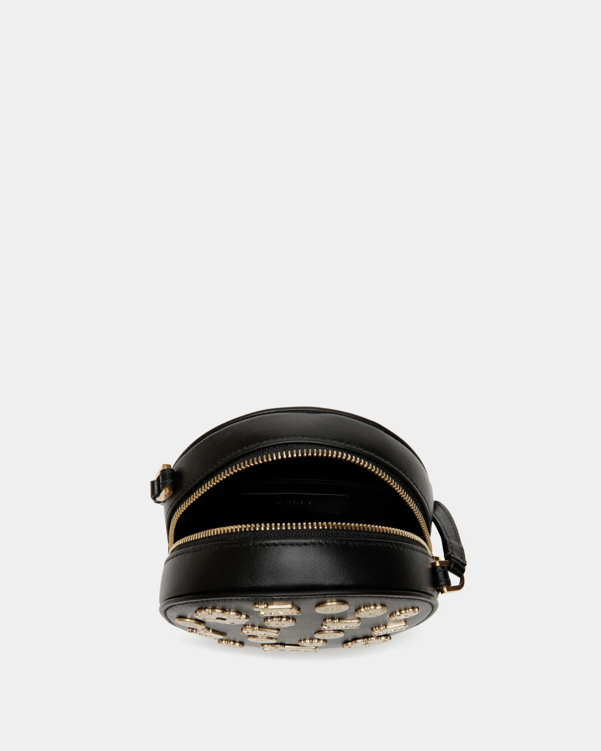 Swissness Round Minibag With Studs In Black Leather