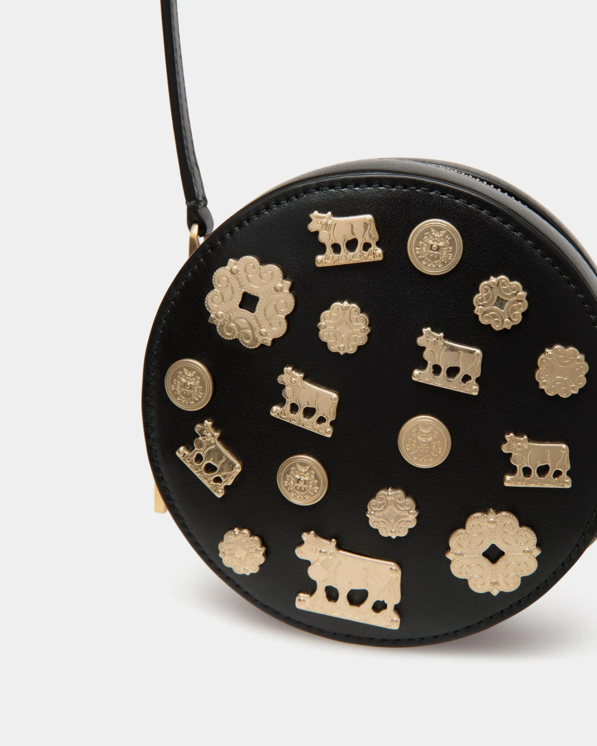 Swissness Round Minibag With Studs In Black Leather