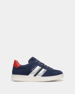 Tennis Sneaker In Navy Blue And Candy Red Suede Leather