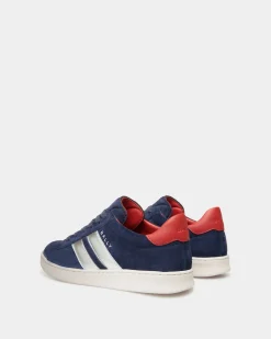 Tennis Sneaker In Navy Blue And Candy Red Suede Leather