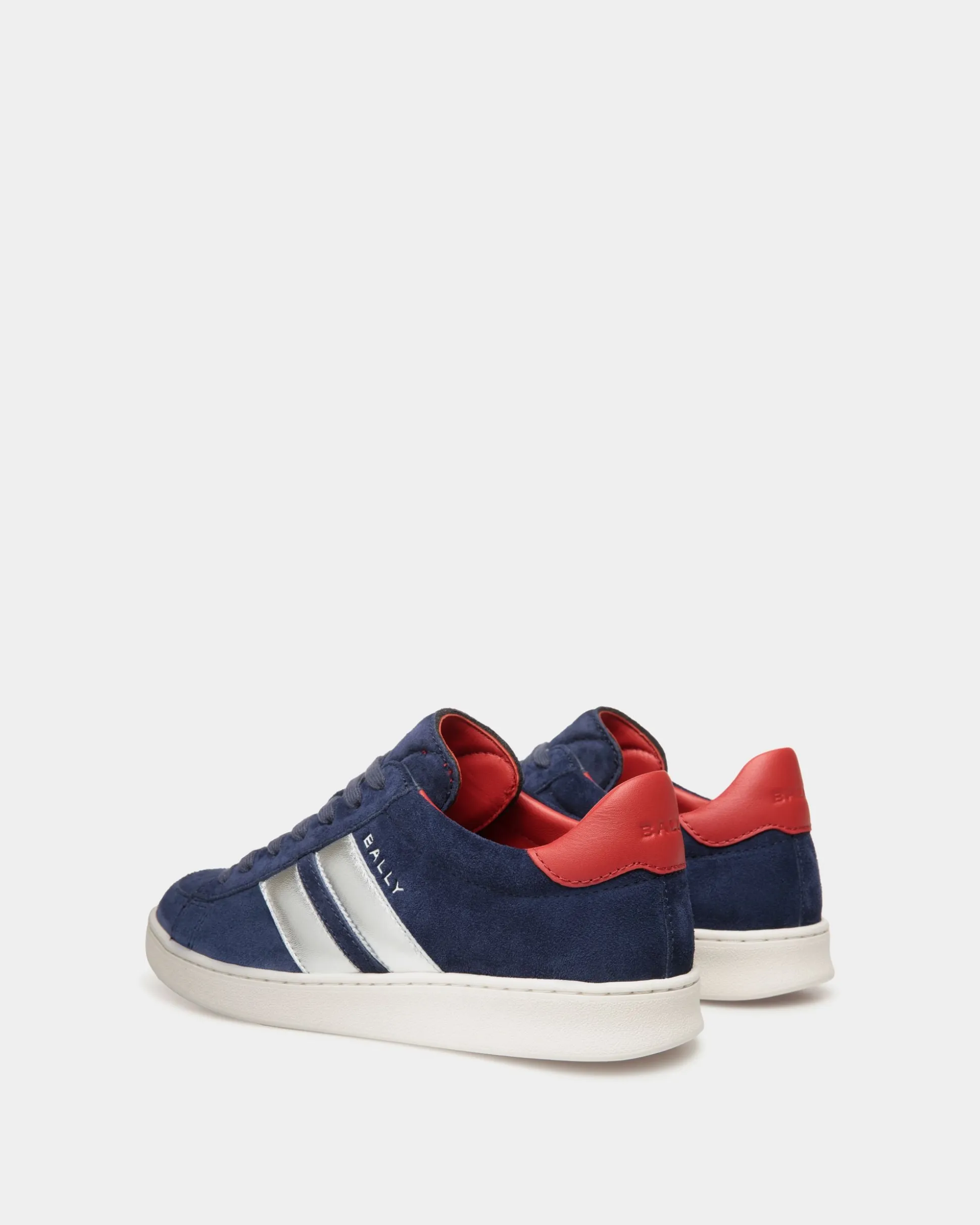 Tennis Sneaker In Navy Blue And Candy Red Suede Leather