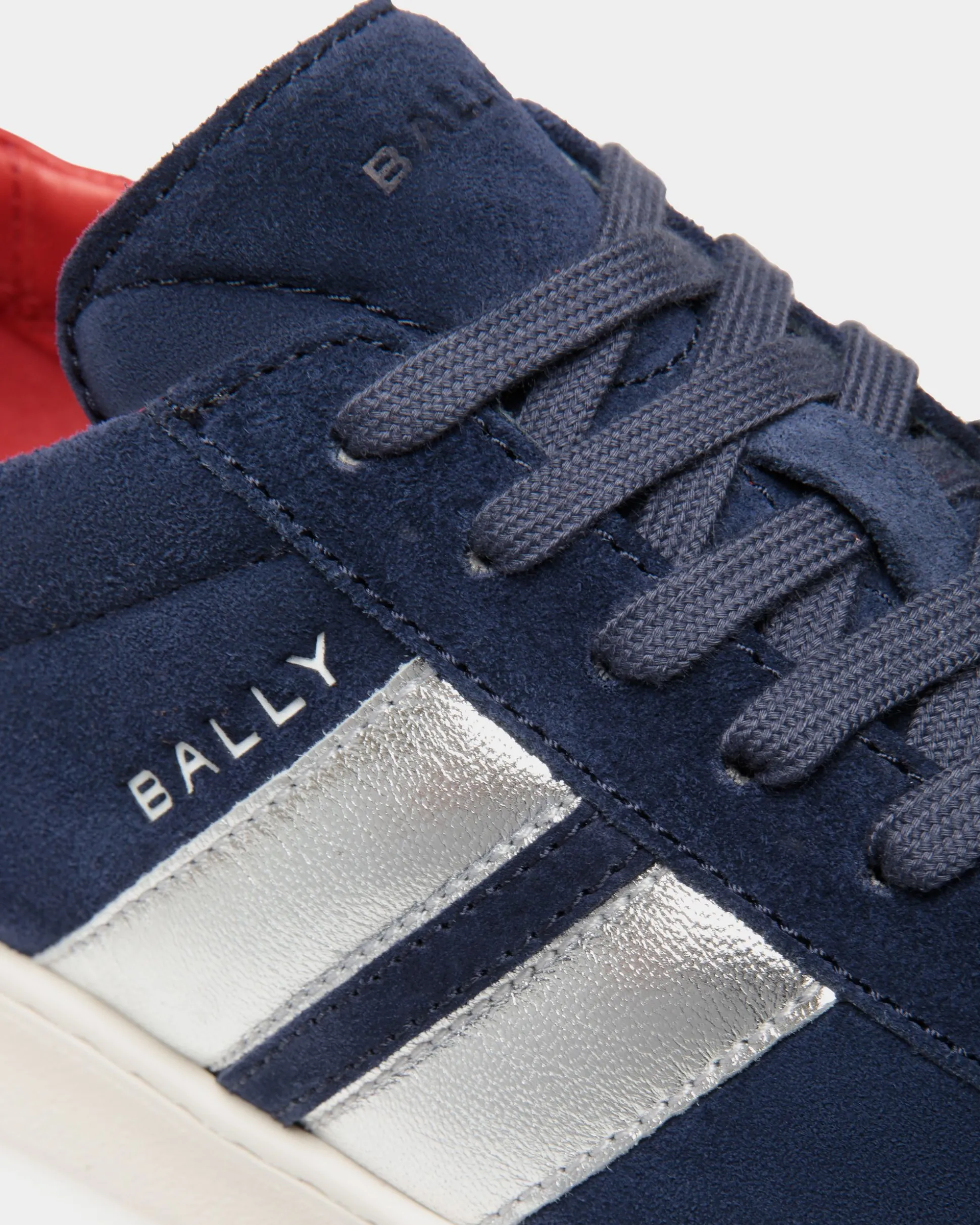 Tennis Sneaker In Navy Blue And Candy Red Suede Leather