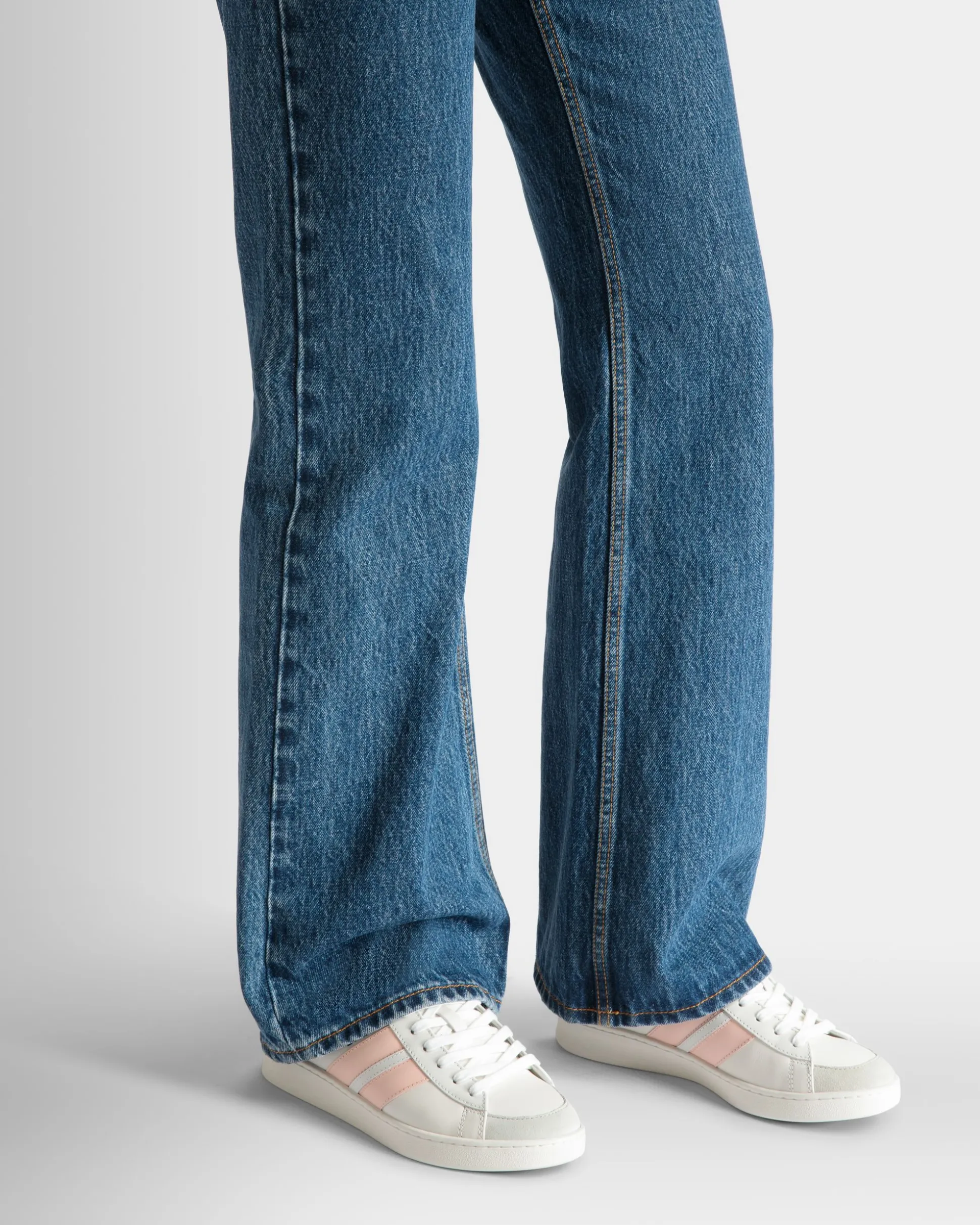 Tennis Sneaker in White and Baby Pink Leather