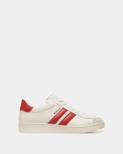 Tennis Sneaker in White and Candy Red Leather