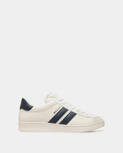 Tennis Sneaker in White and Navy Blue Leather