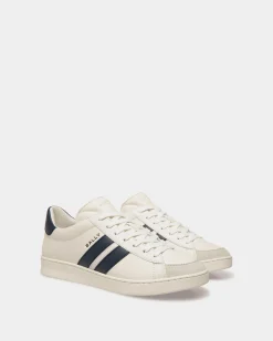 Tennis Sneaker in White and Navy Blue Leather