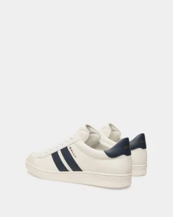 Tennis Sneaker in White and Navy Blue Leather