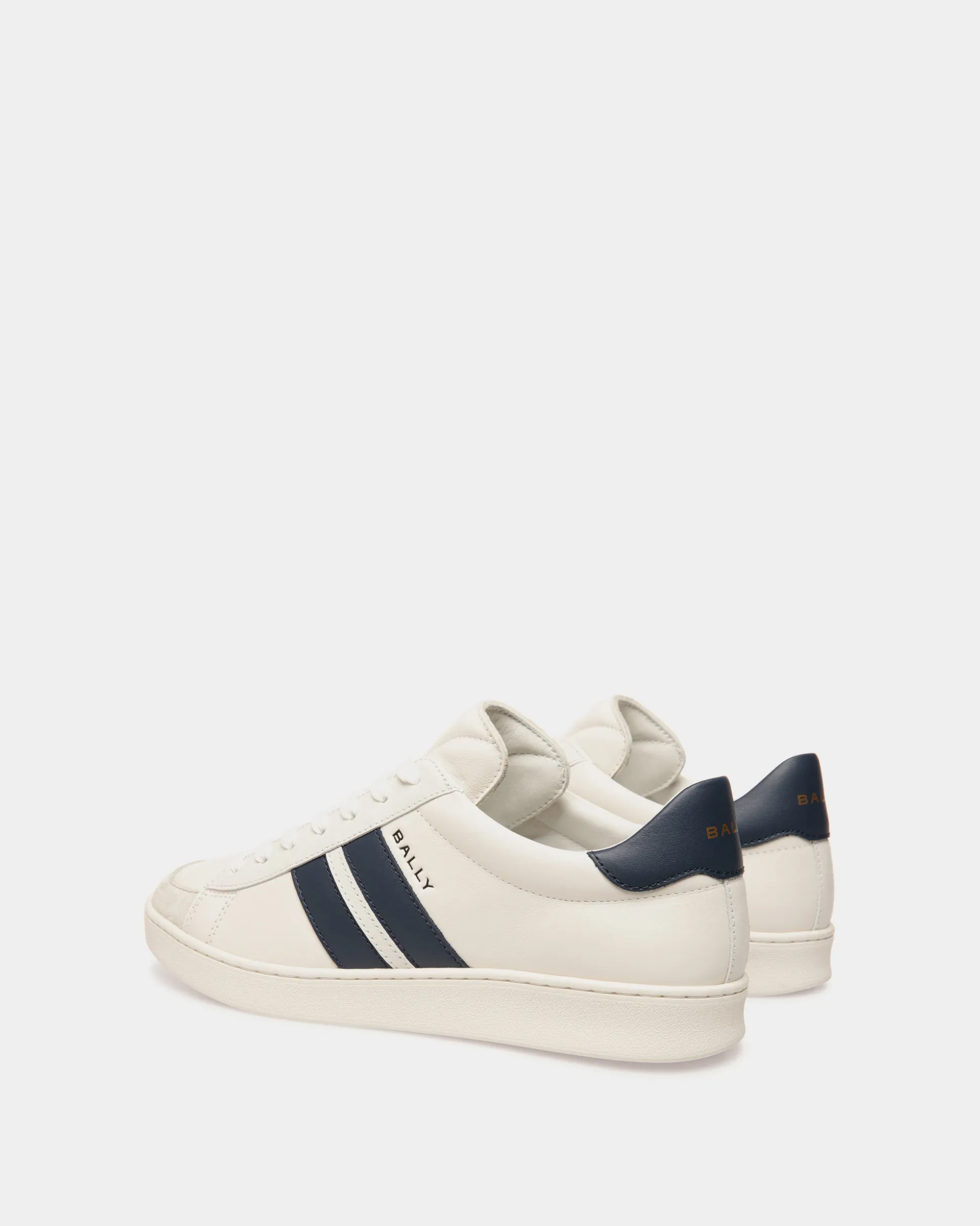 Tennis Sneaker in White and Navy Blue Leather