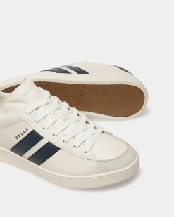 Tennis Sneaker in White and Navy Blue Leather
