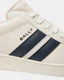 Tennis Sneaker in White and Navy Blue Leather