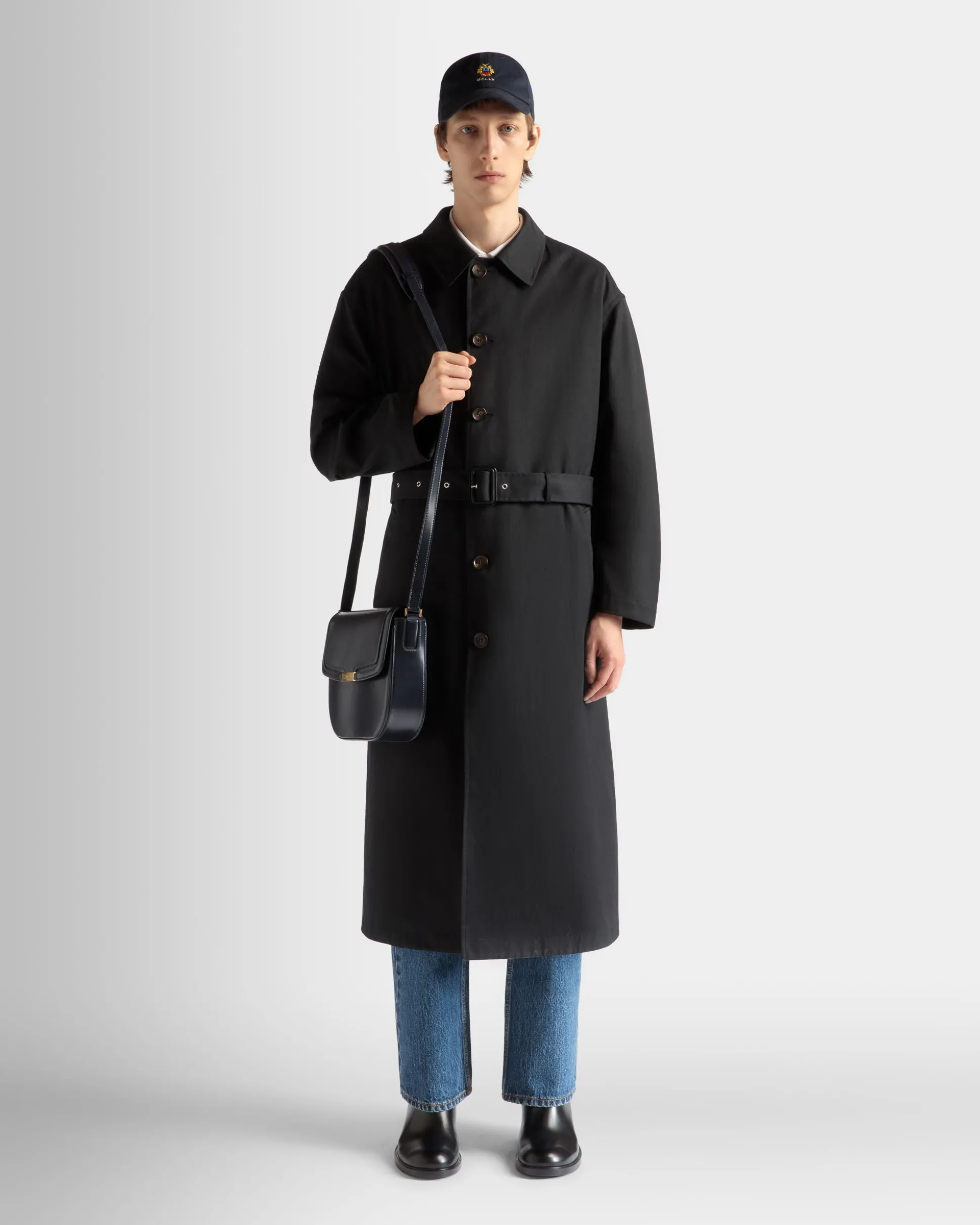 Trench Coat in Navy Blue Mix Cotton