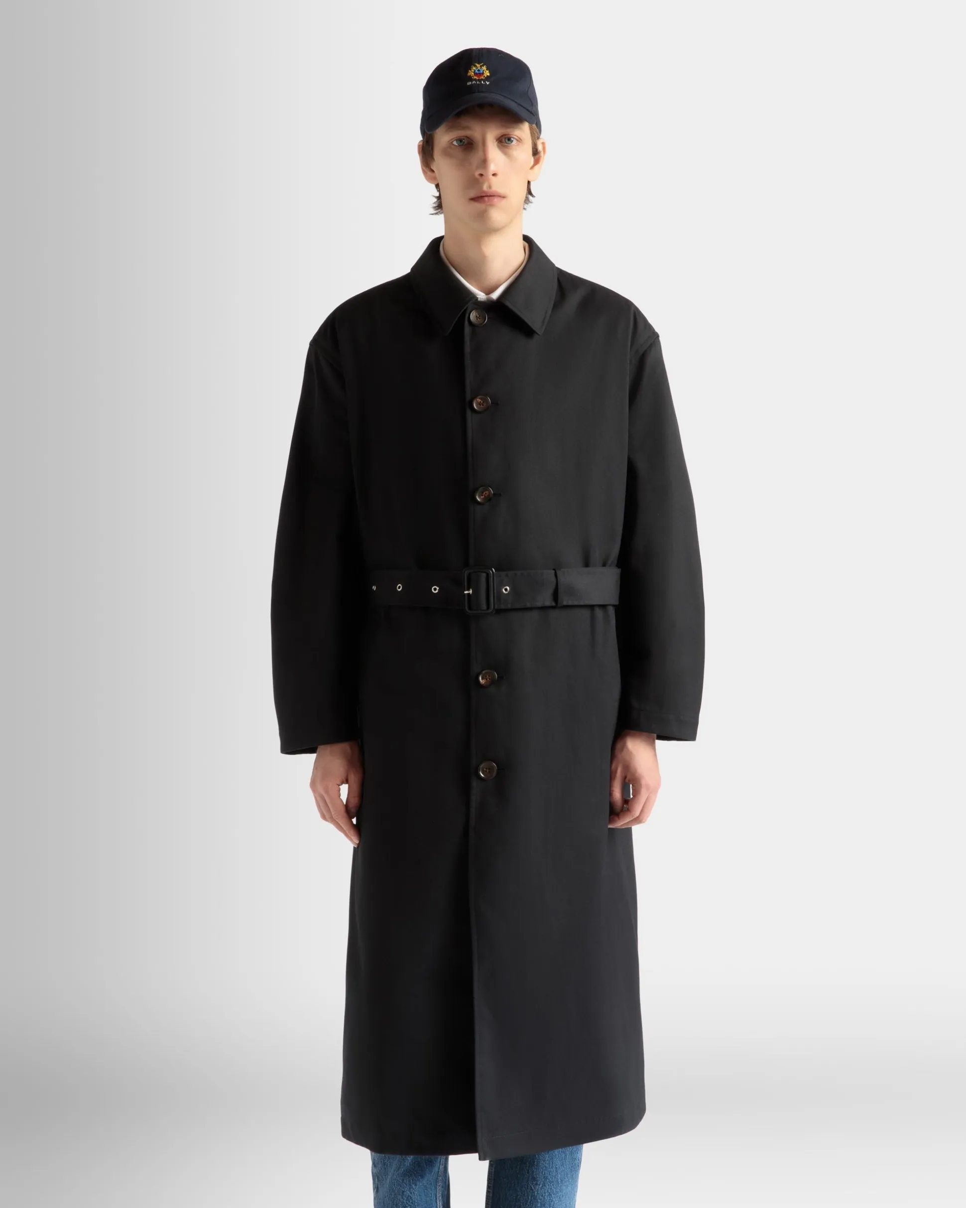 Trench Coat in Navy Blue Mix Cotton