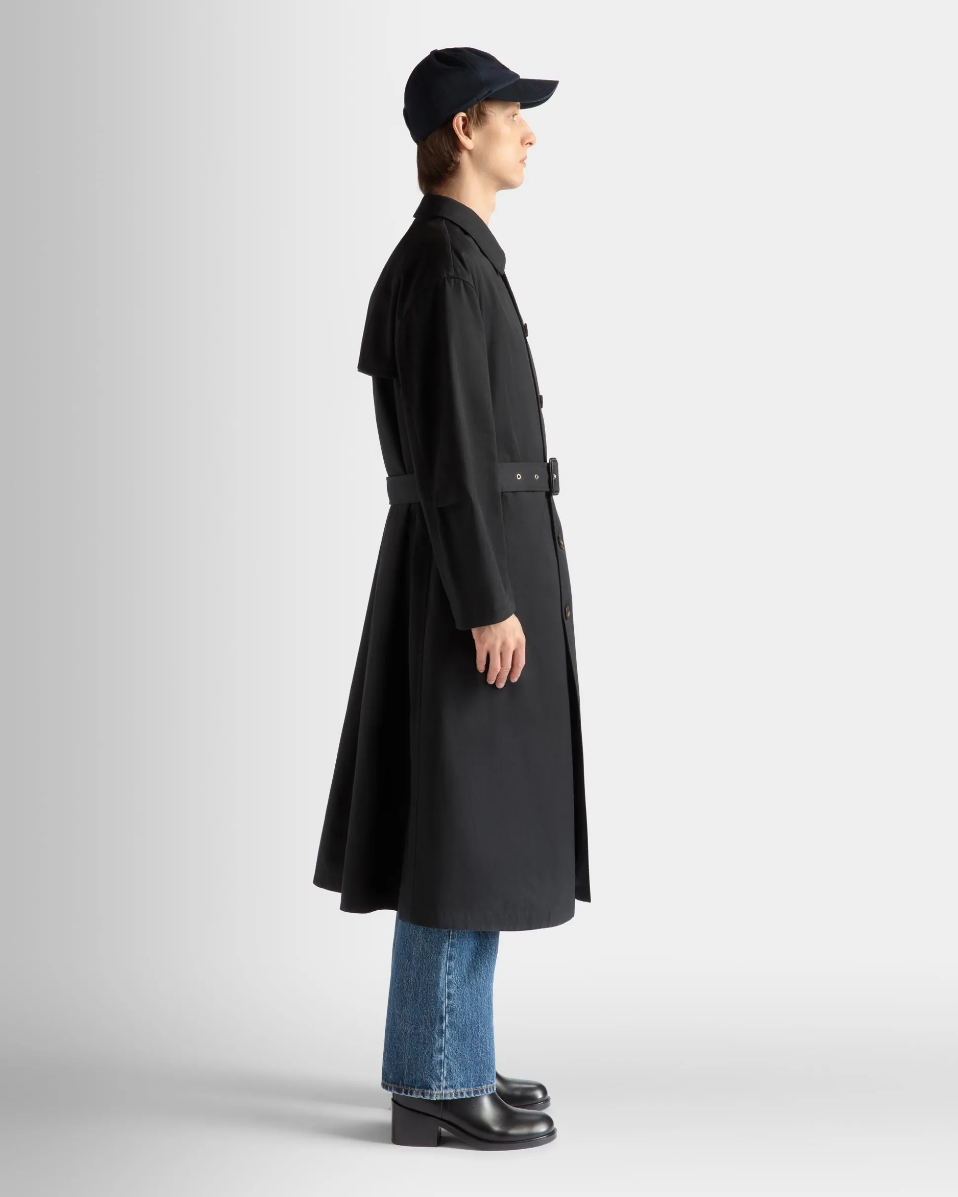 Trench Coat in Navy Blue Mix Cotton