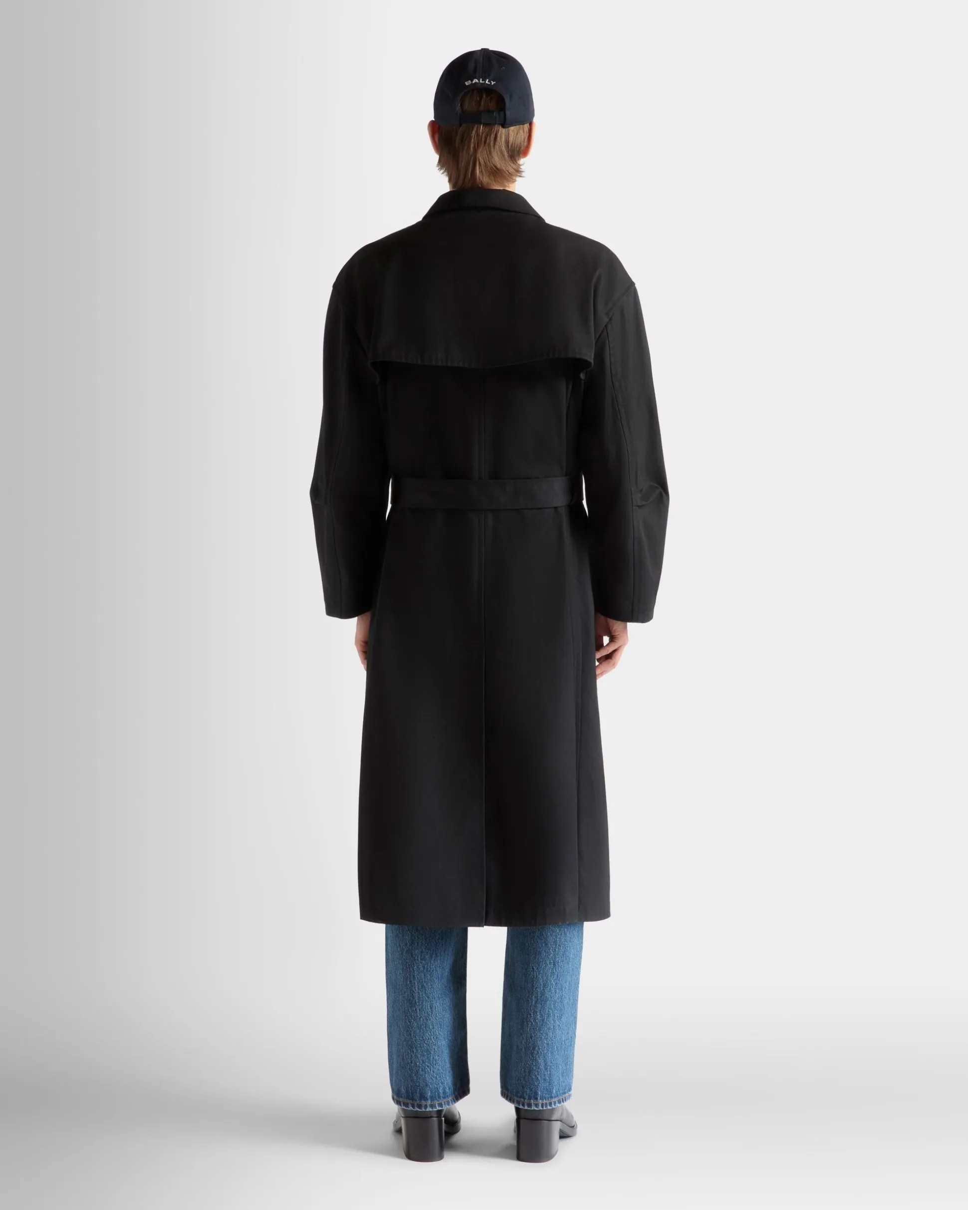 Trench Coat in Navy Blue Mix Cotton