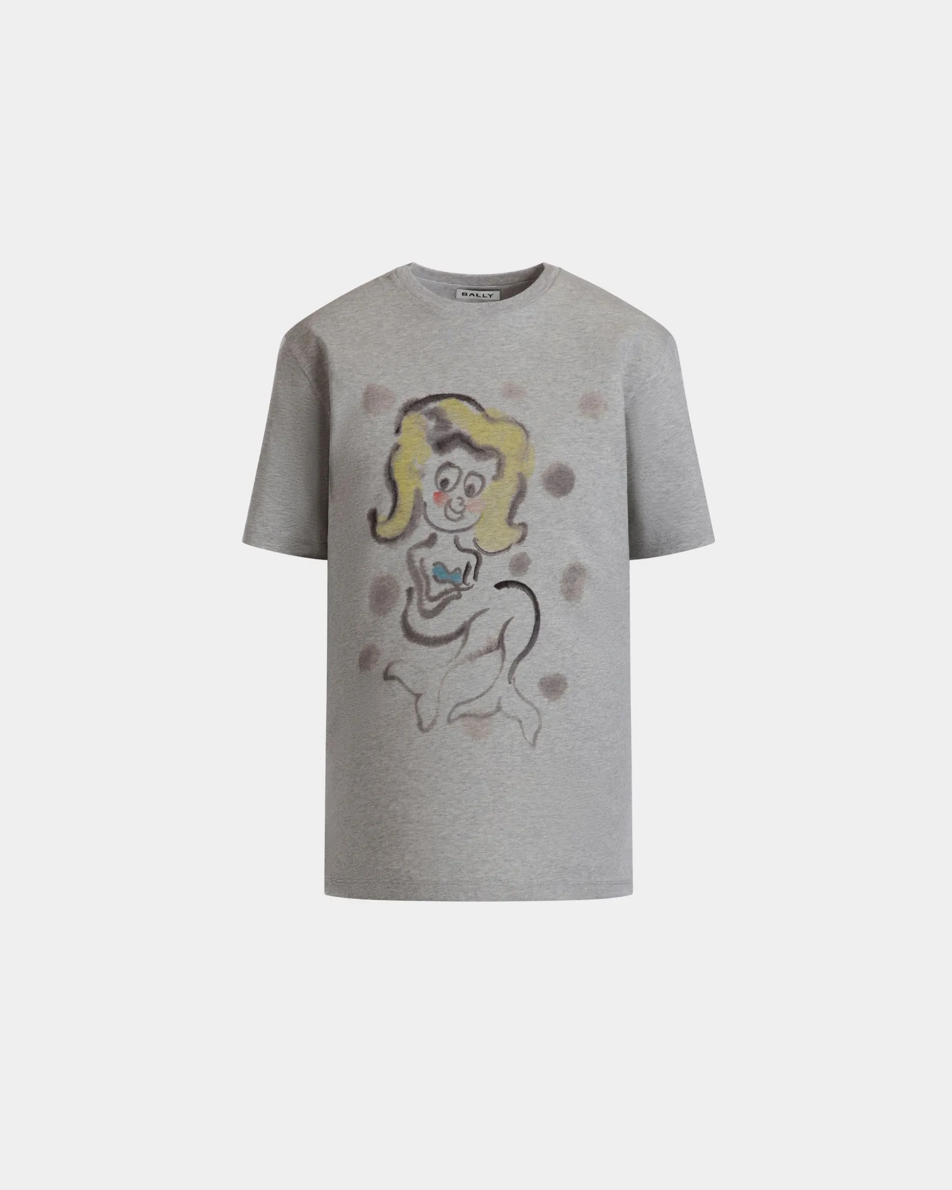 T-Shirt With Mermaid Print In Grey Melange Cotton