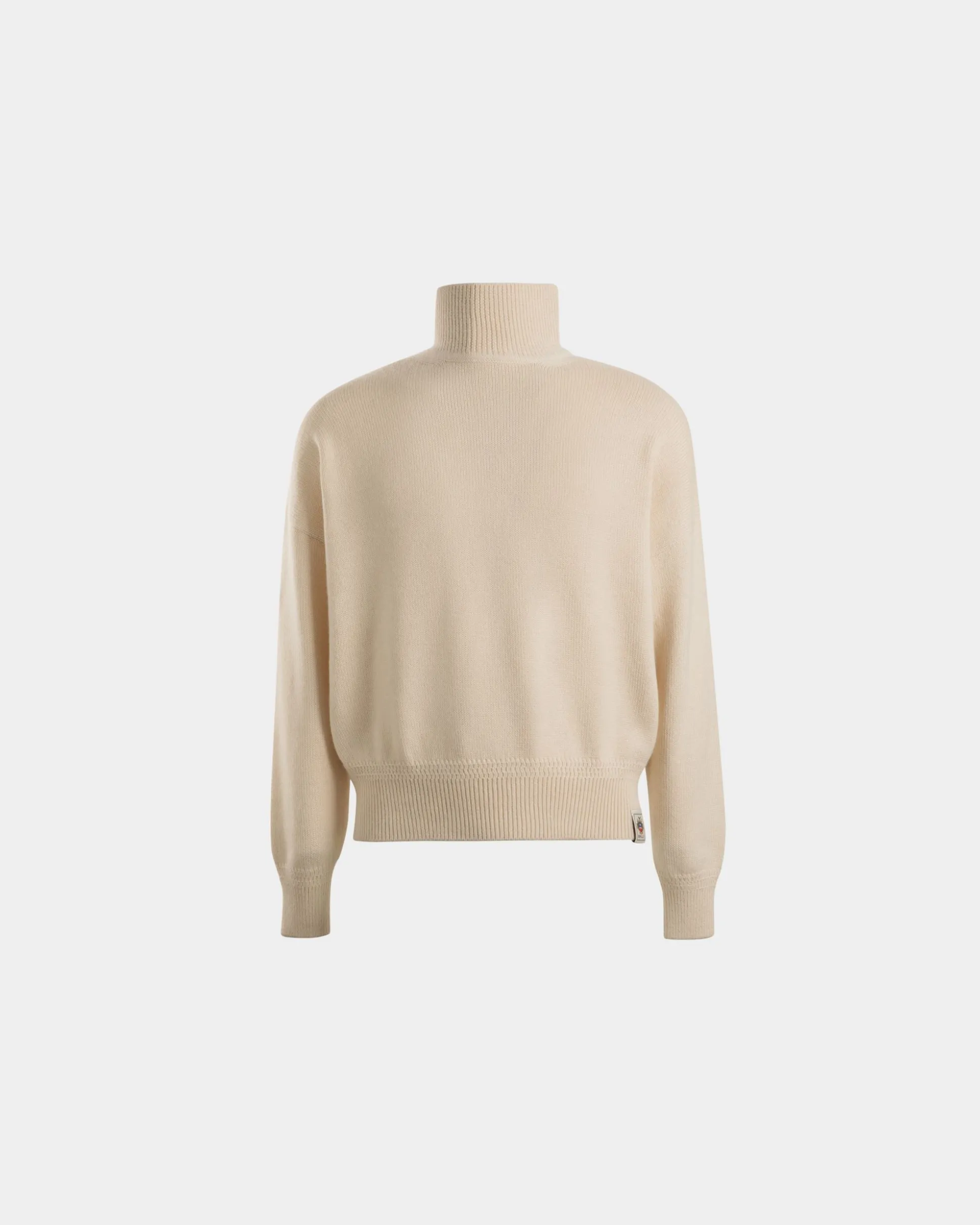 Turtleneck With Bally Crest Logo In Ivory Wool And Silk