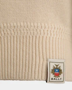 Turtleneck With Bally Crest Logo In Ivory Wool And Silk