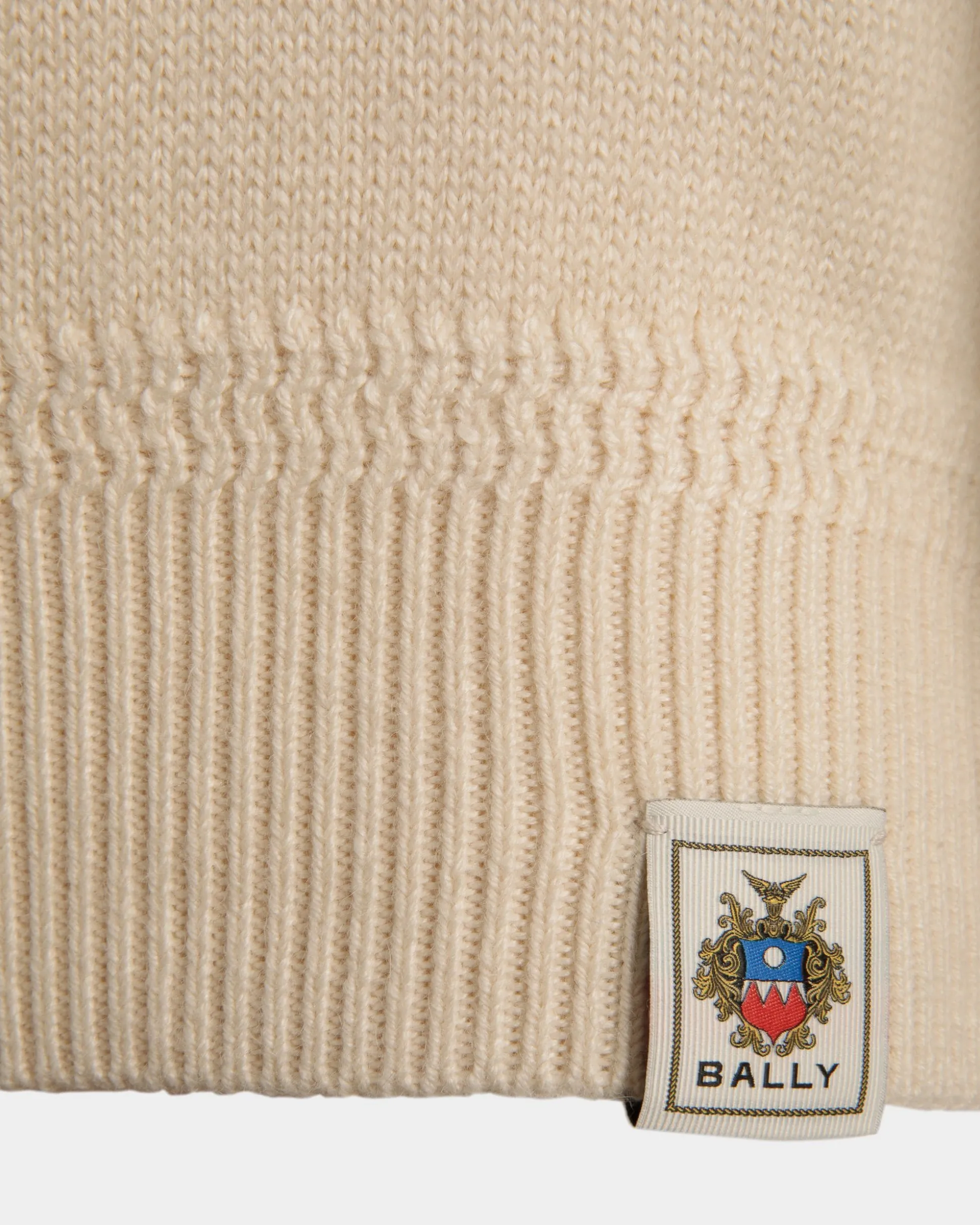 Turtleneck With Bally Crest Logo In Ivory Wool And Silk