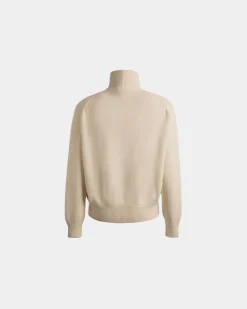 Turtleneck With Bally Crest Logo In Ivory Wool And Silk