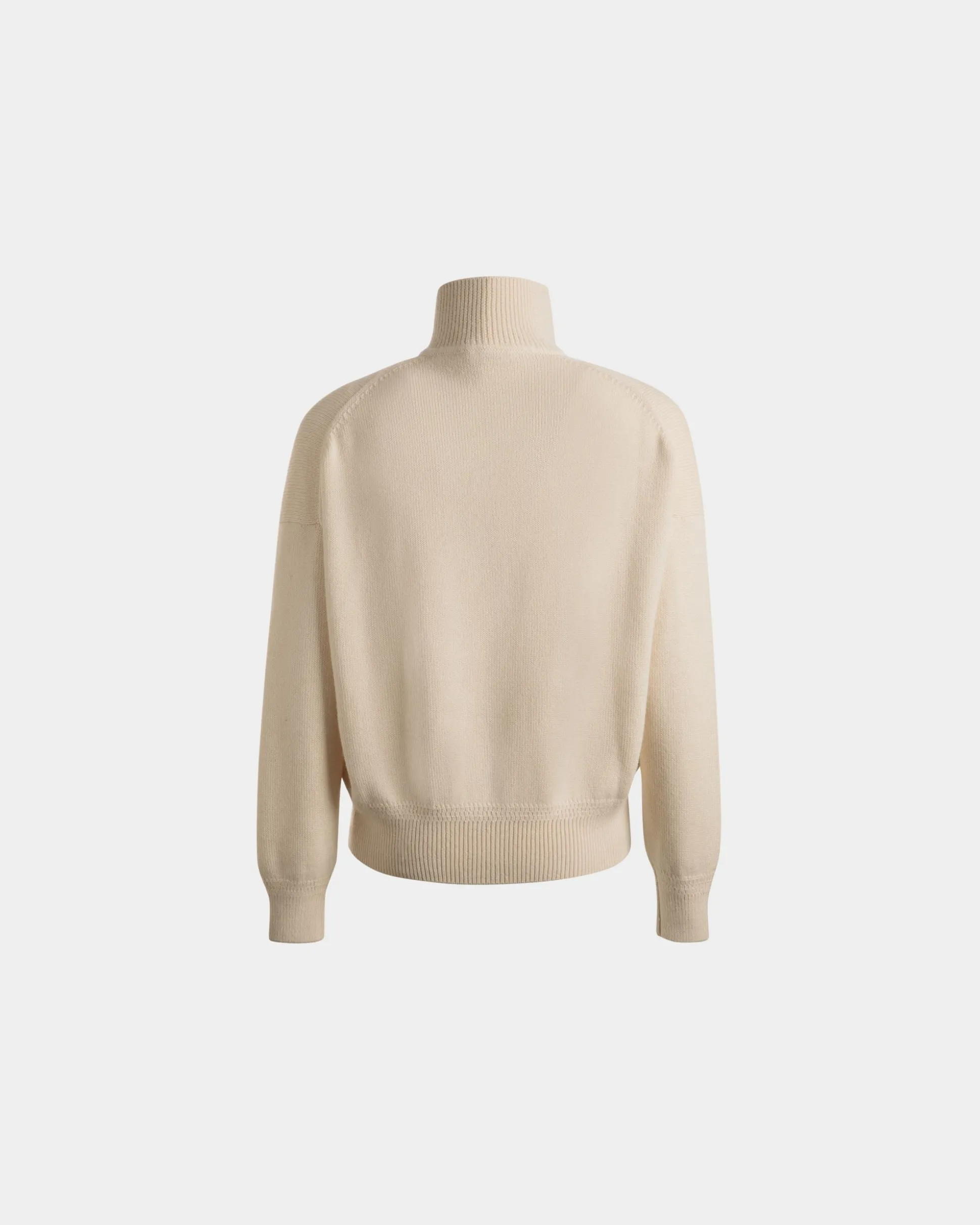 Turtleneck With Bally Crest Logo In Ivory Wool And Silk