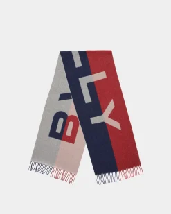 Two-Tone Logo Scarf In Deep Ruby And Marine Fabric