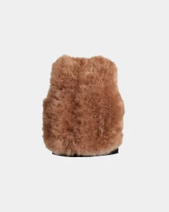 Vest With Shearling Insert In Black Leather