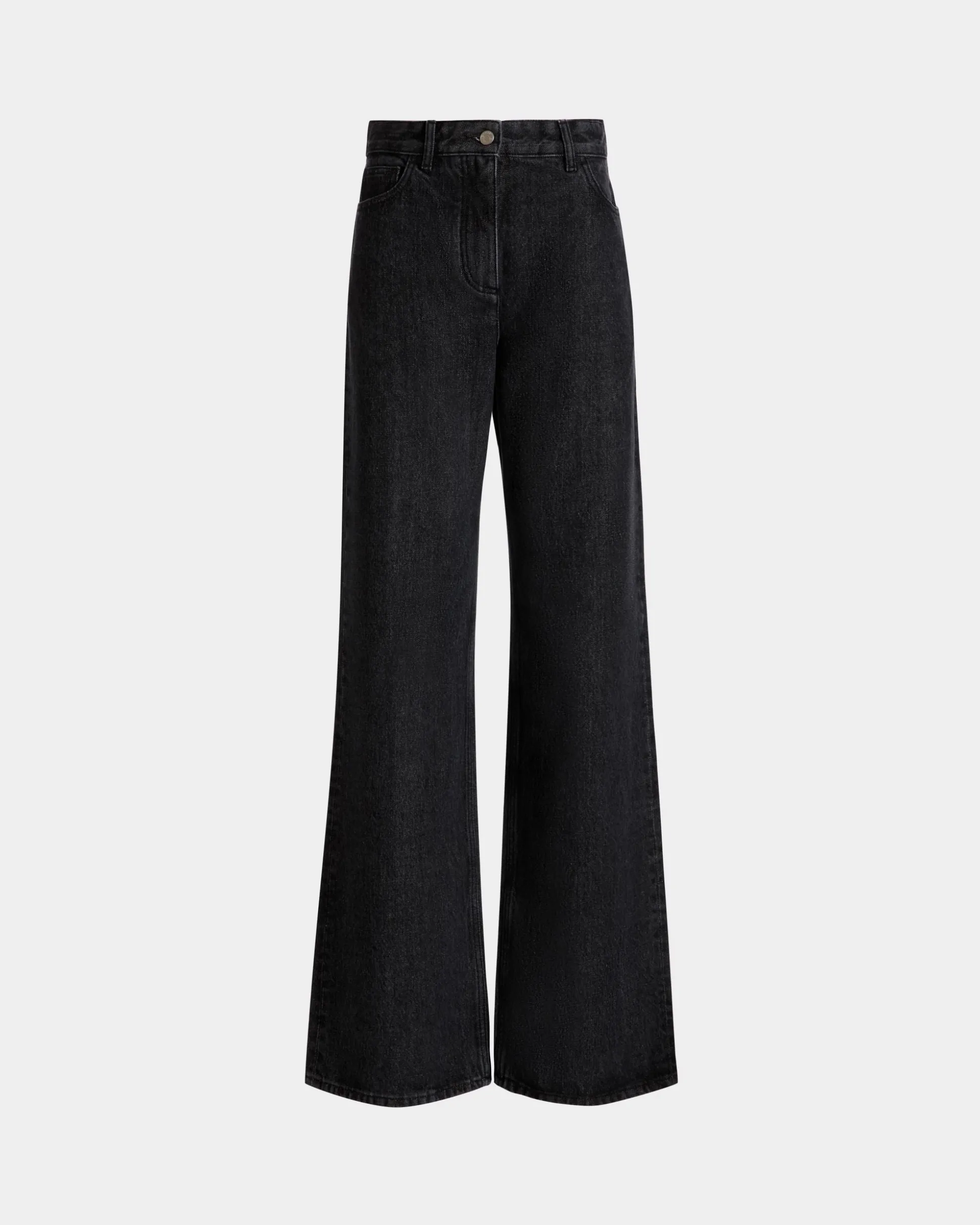 Wide-Leg Denim Pants In Grey Cotton