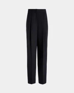 Wide-Leg Pants In Navy Blue Wool Blend